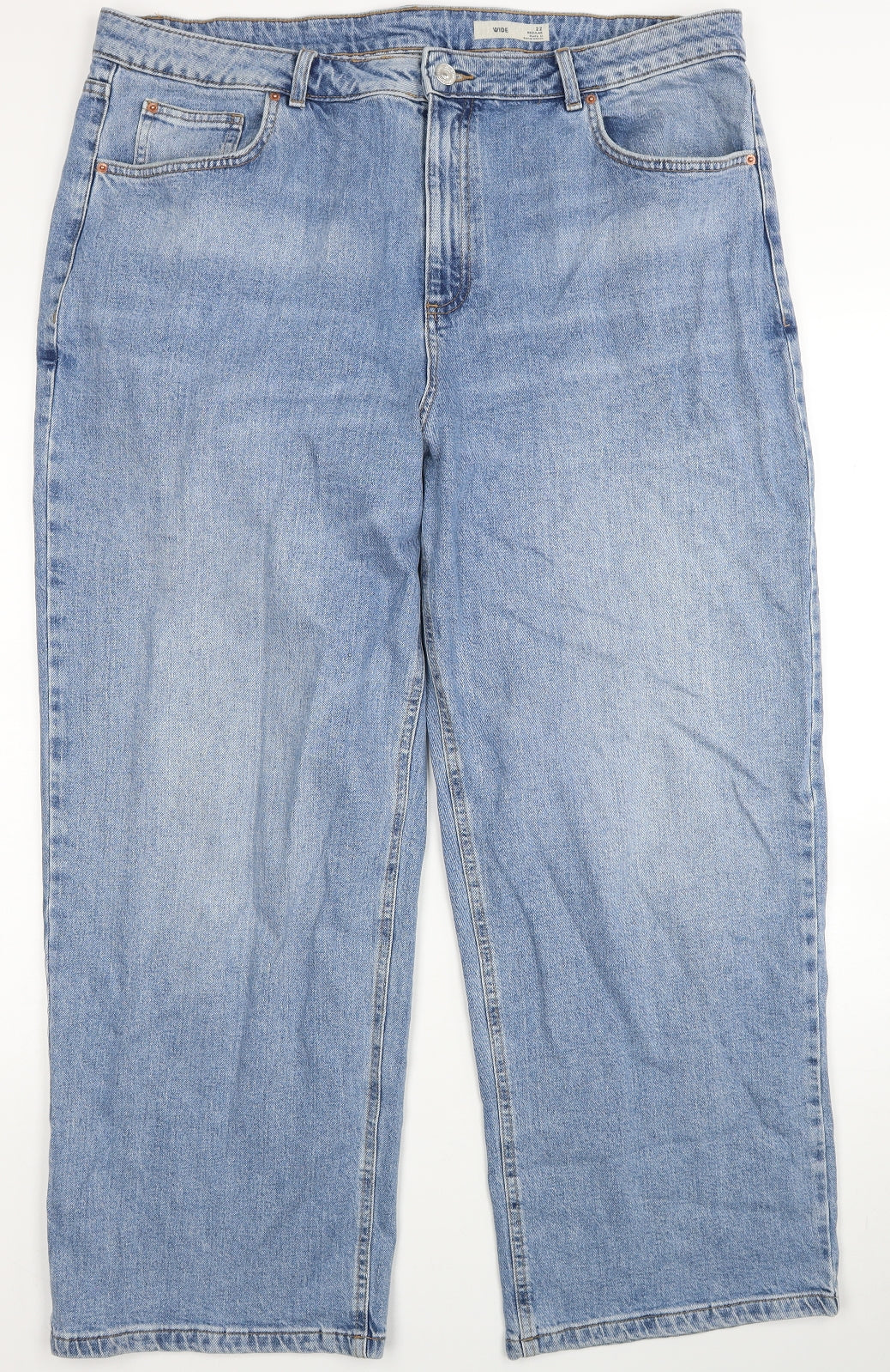 Marks and Spencer Womens Blue Cotton Straight Jeans Size 22 Regular Zip