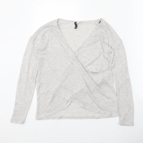 Divided Womens Grey V-Neck Polyester Pullover Jumper Size S