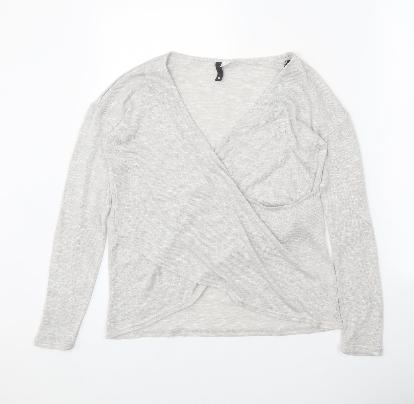 Divided Womens Grey V-Neck Polyester Pullover Jumper Size S