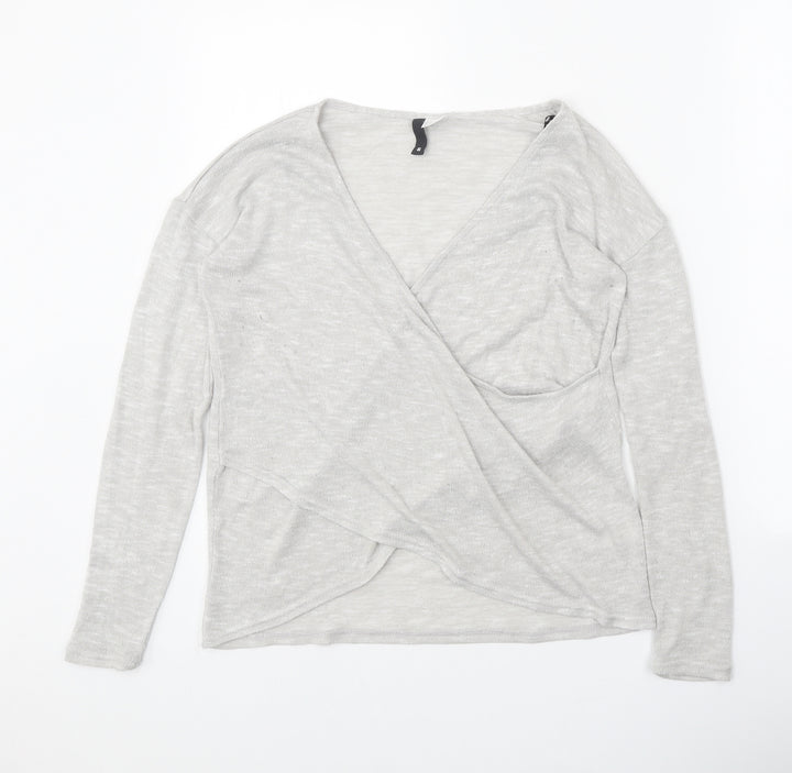 Divided Womens Grey V-Neck Polyester Pullover Jumper Size S