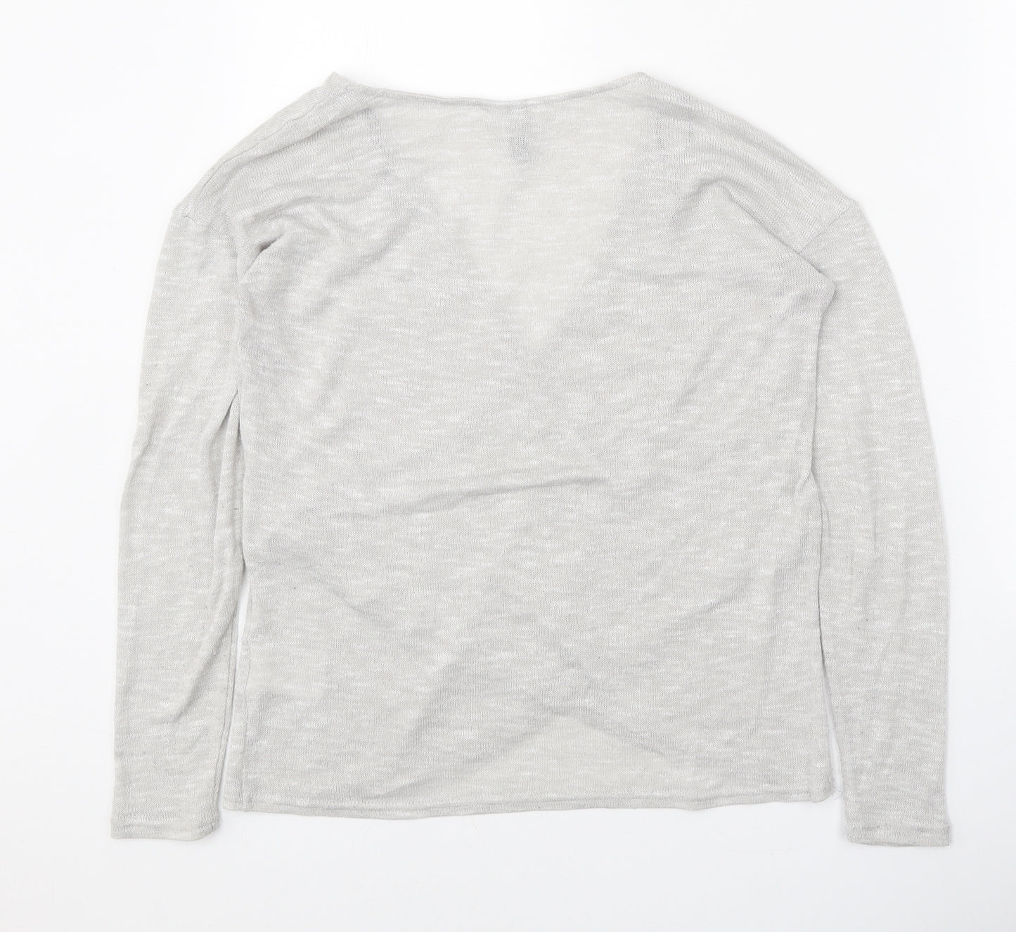Divided Womens Grey V-Neck Polyester Pullover Jumper Size S