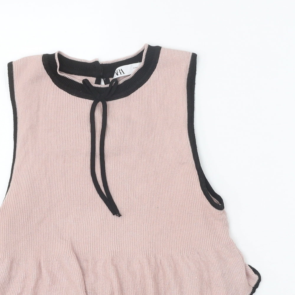 Zara Womens Pink Round Neck Viscose Pullover Jumper Size M