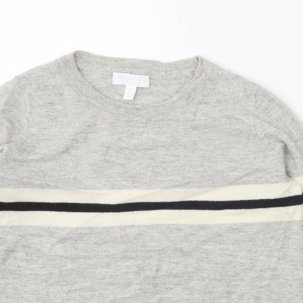 White Label Womens Grey Round Neck 100% Merino Wool Pullover Jumper Size 12