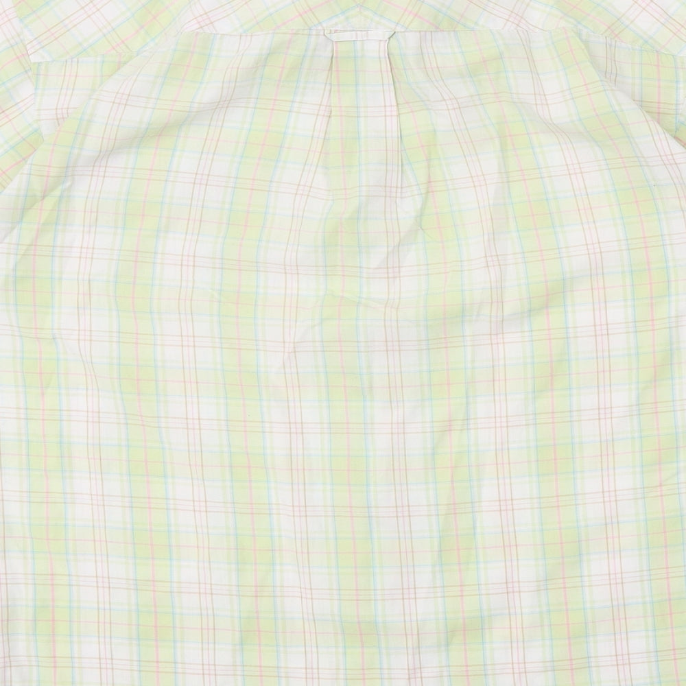 Ben Sherman Mens Green Plaid Polyester Button-Up Size M Collared Button