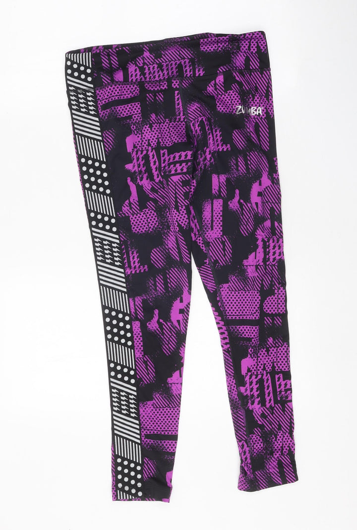 Preworn Womens Purple Geometric Polyester Compression Leggings Size 29 in Regular Pullover