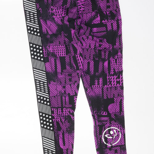 Preworn Womens Purple Geometric Polyester Compression Leggings Size 29 in Regular Pullover