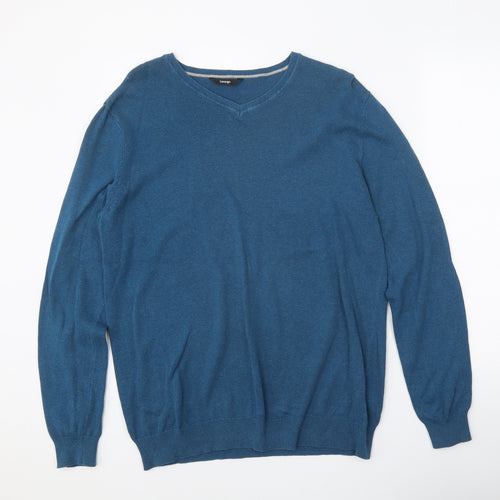 George Mens Blue V-Neck Cotton Pullover Jumper Size M