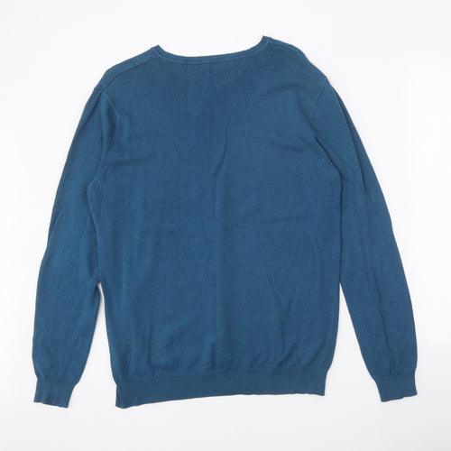 George Mens Blue V-Neck Cotton Pullover Jumper Size M
