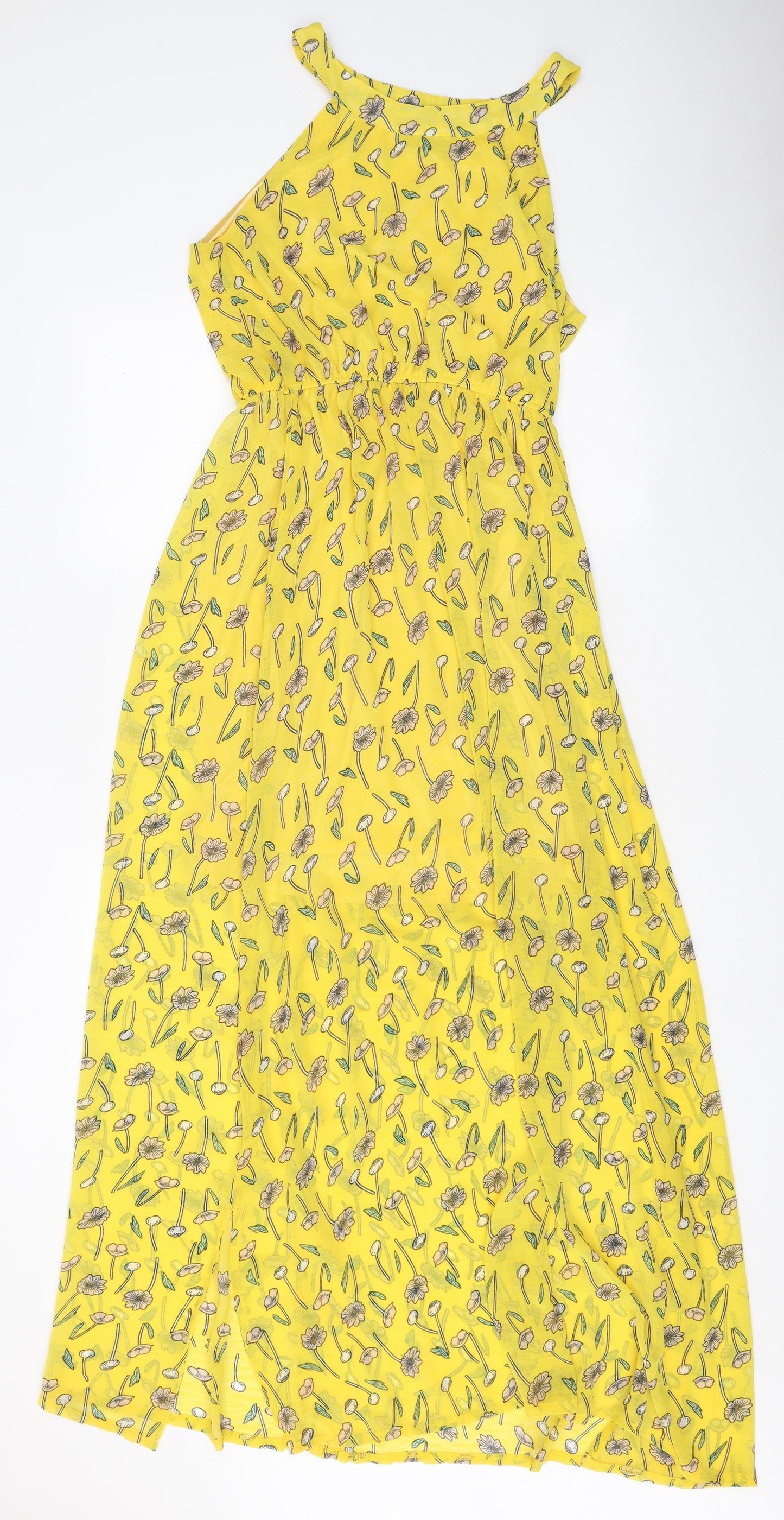 Tenki Womens Yellow Floral Polyester Maxi Size L Round Neck Pullover