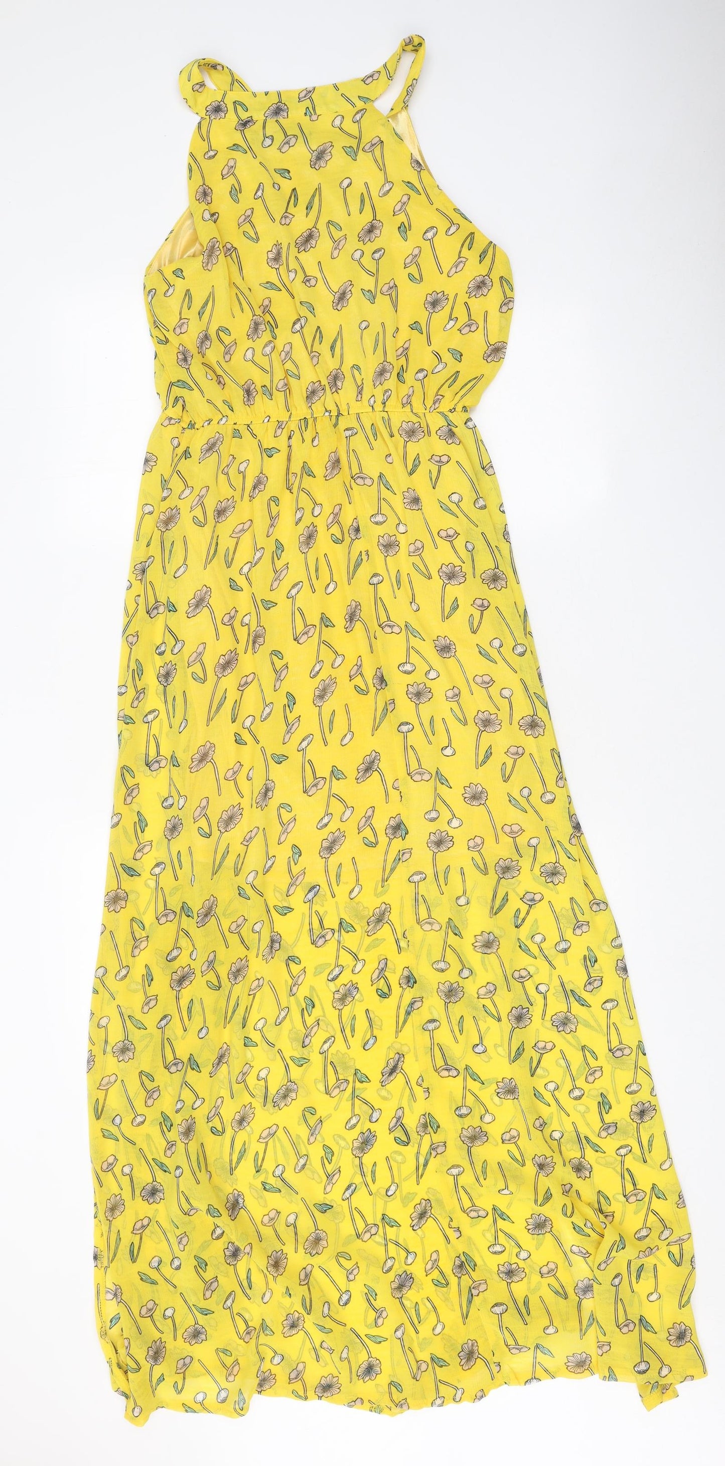 Tenki Womens Yellow Floral Polyester Maxi Size L Round Neck Pullover