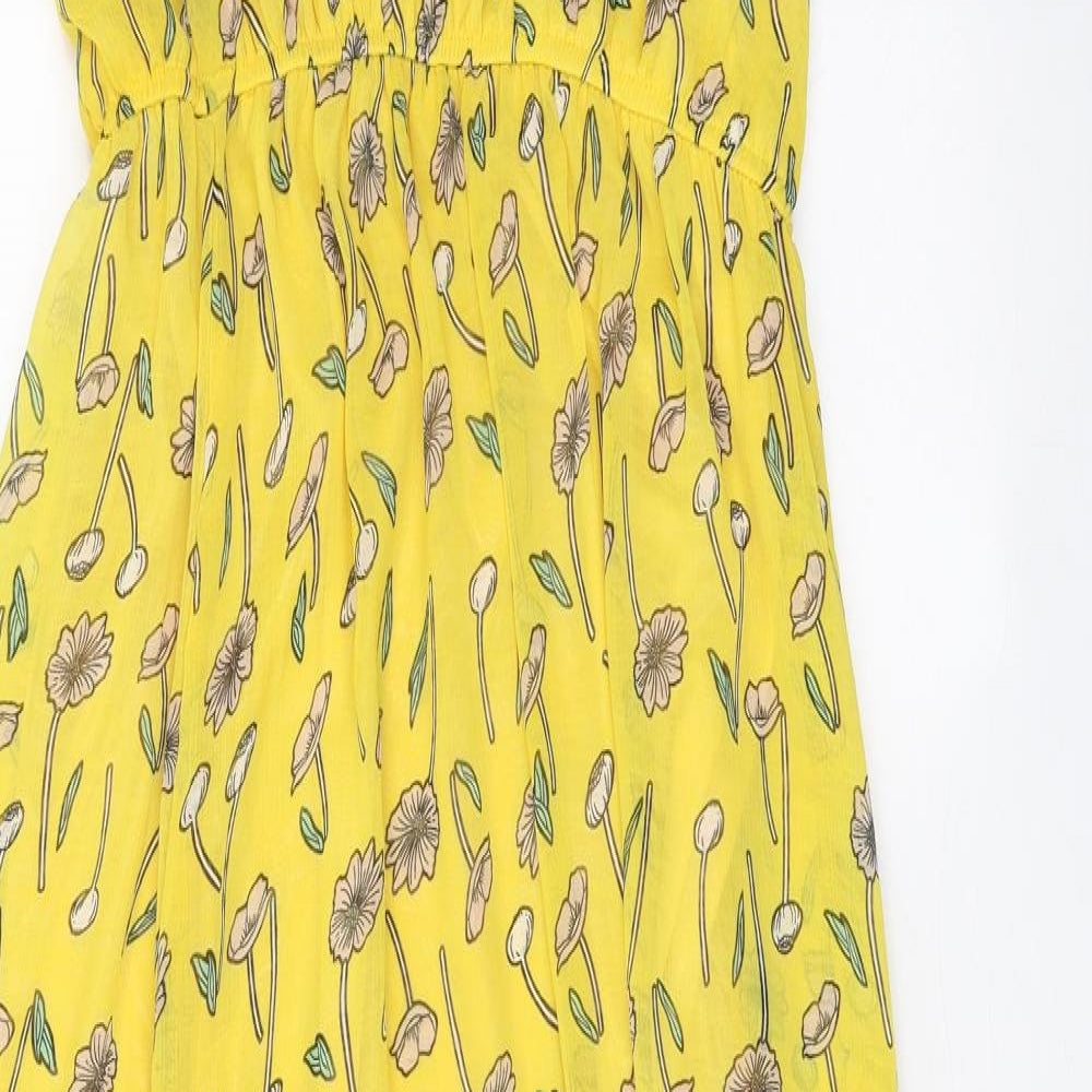 Tenki Womens Yellow Floral Polyester Maxi Size L Round Neck Pullover