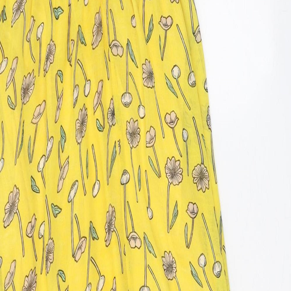Tenki Womens Yellow Floral Polyester Maxi Size L Round Neck Pullover