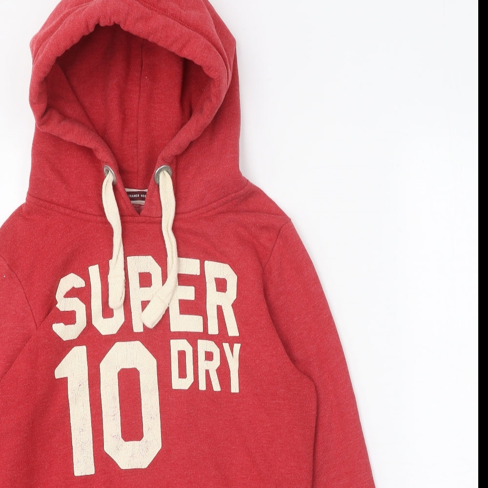 Superdry Womens Red Cotton Pullover Hoodie Size L Pullover