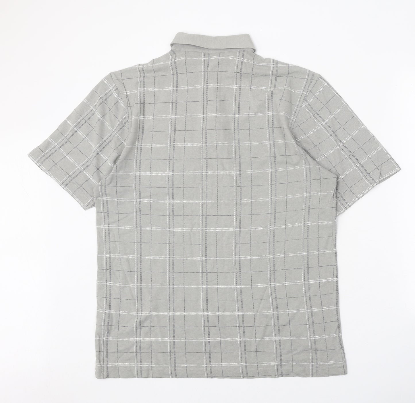 Tom Hagan Mens Grey Check Cotton Polo Size M Collared Button