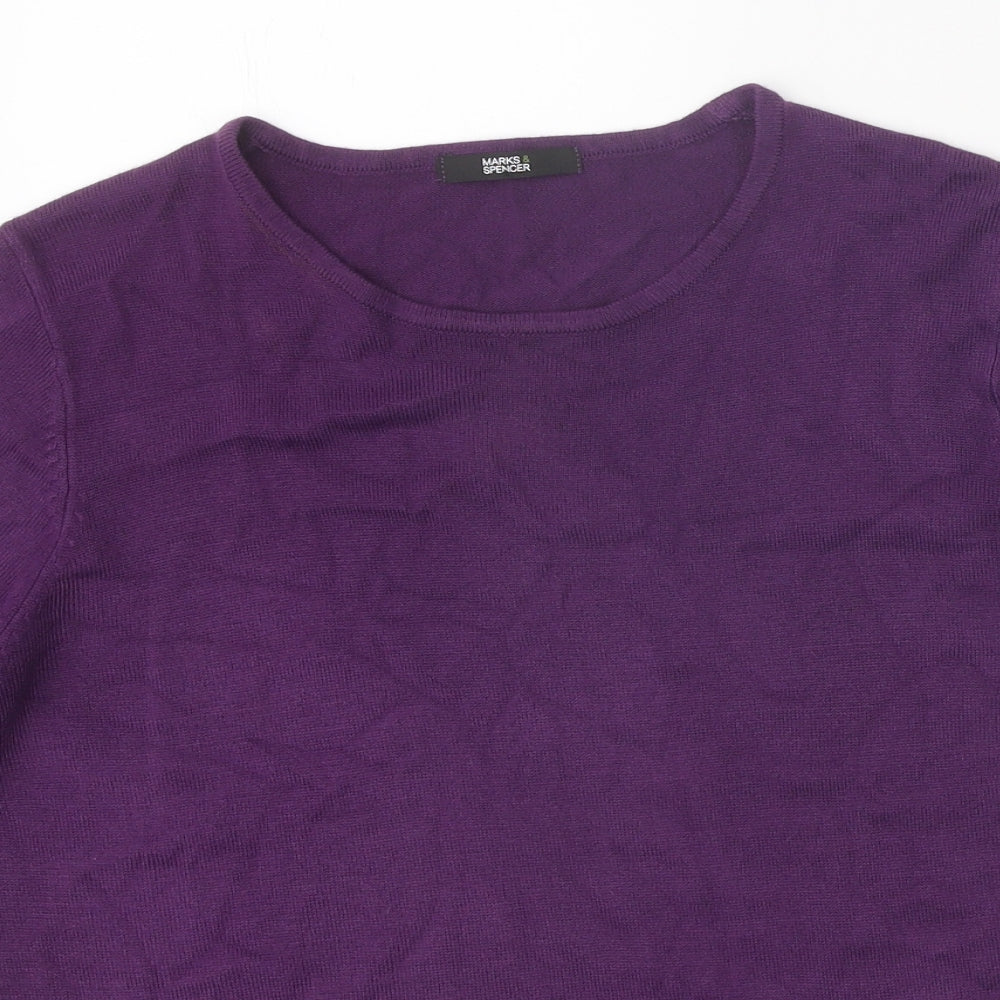 Marks and Spencer Womens Purple Round Neck Acrylic Pullover Jumper Size 14