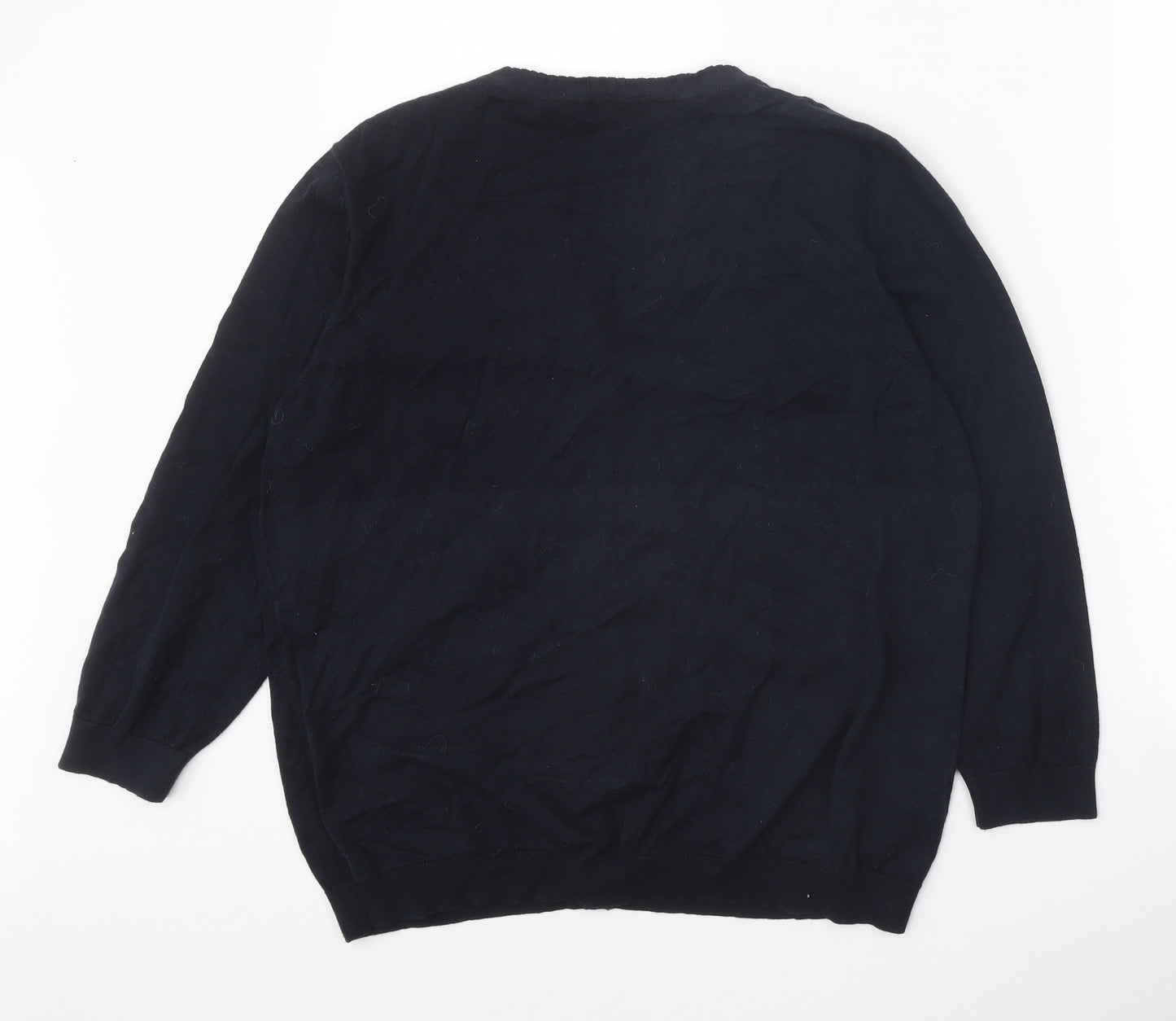 Laura Ashley Womens Blue V-Neck Cotton Cardigan Jumper Size 20