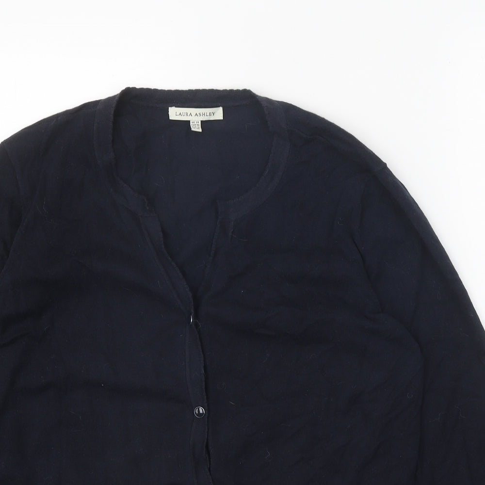 Laura Ashley Womens Blue V-Neck Cotton Cardigan Jumper Size 20