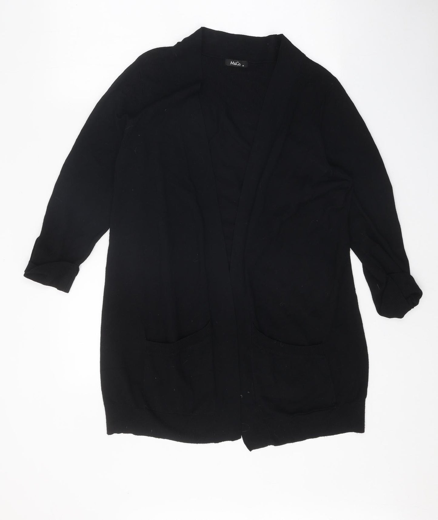 M&Co Womens Black V-Neck Viscose Cardigan Jumper Size M