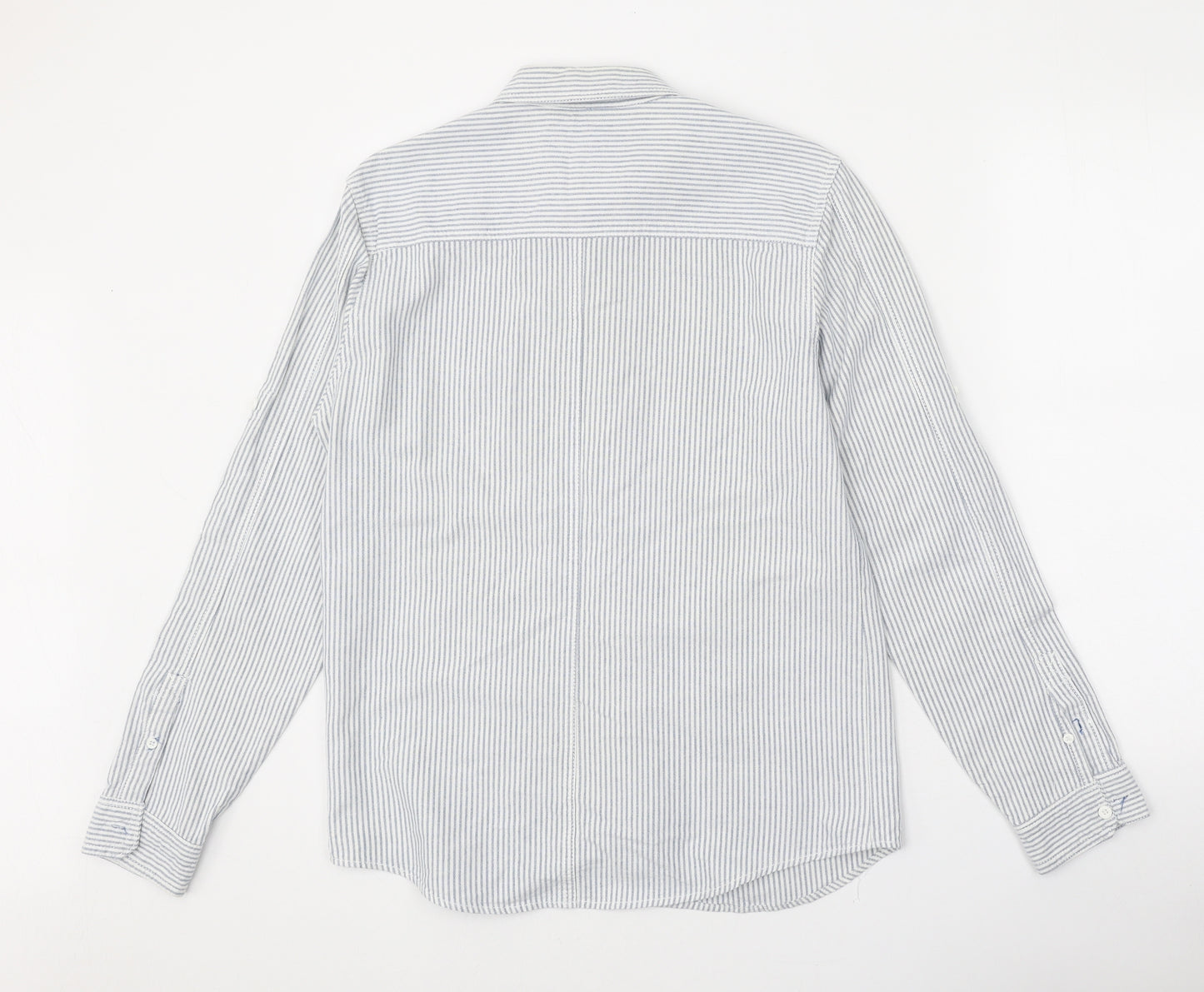 Nanny State Mens Blue Striped Polyester Button-Up Size M Collared Button