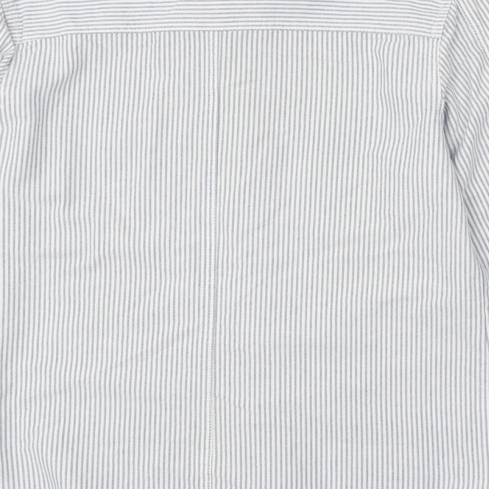 Nanny State Mens Blue Striped Polyester Button-Up Size M Collared Button