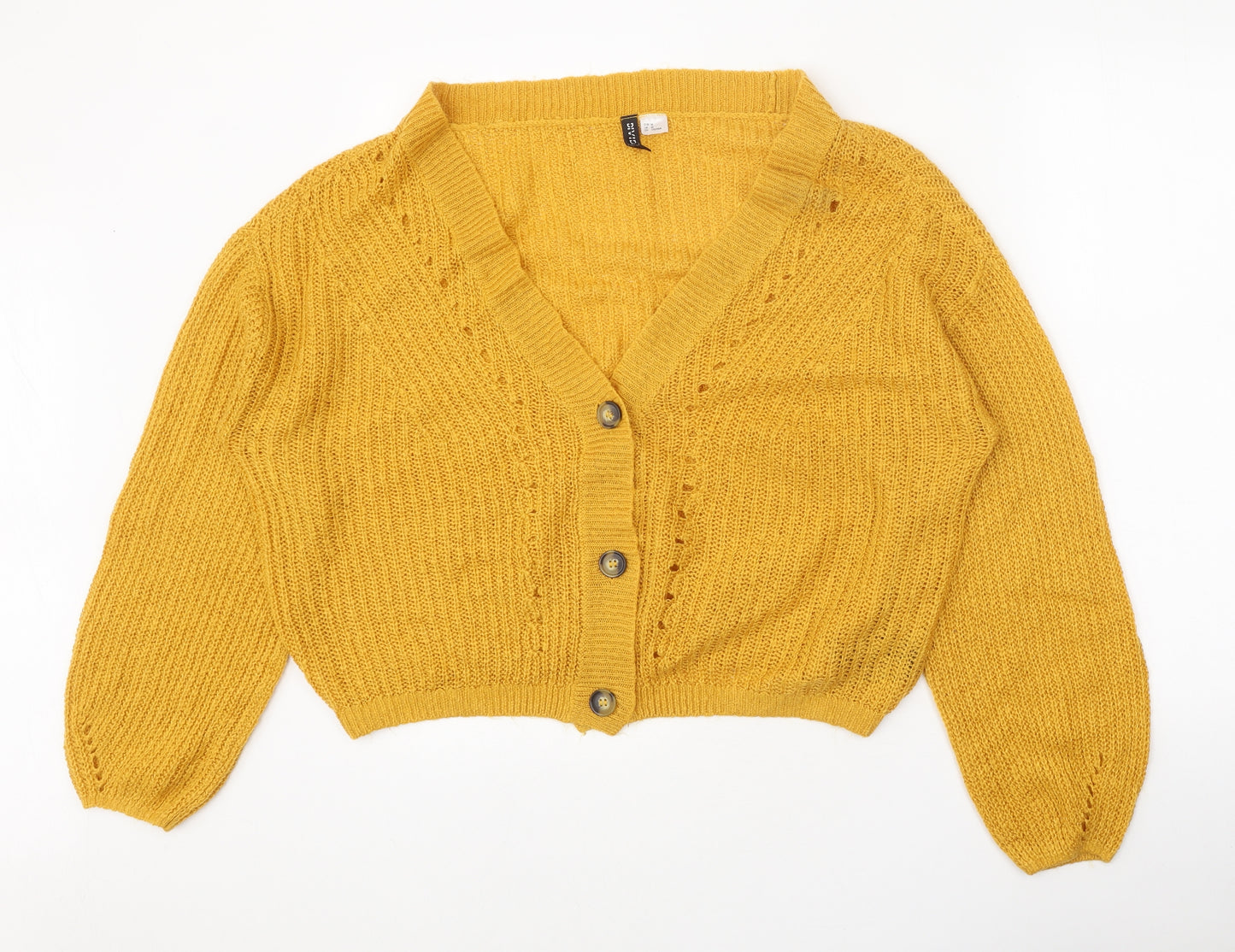 Divided Womens Yellow V-Neck Acrylic Cardigan Jumper Size M
