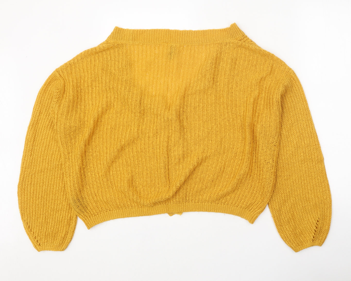 Divided Womens Yellow V-Neck Acrylic Cardigan Jumper Size M