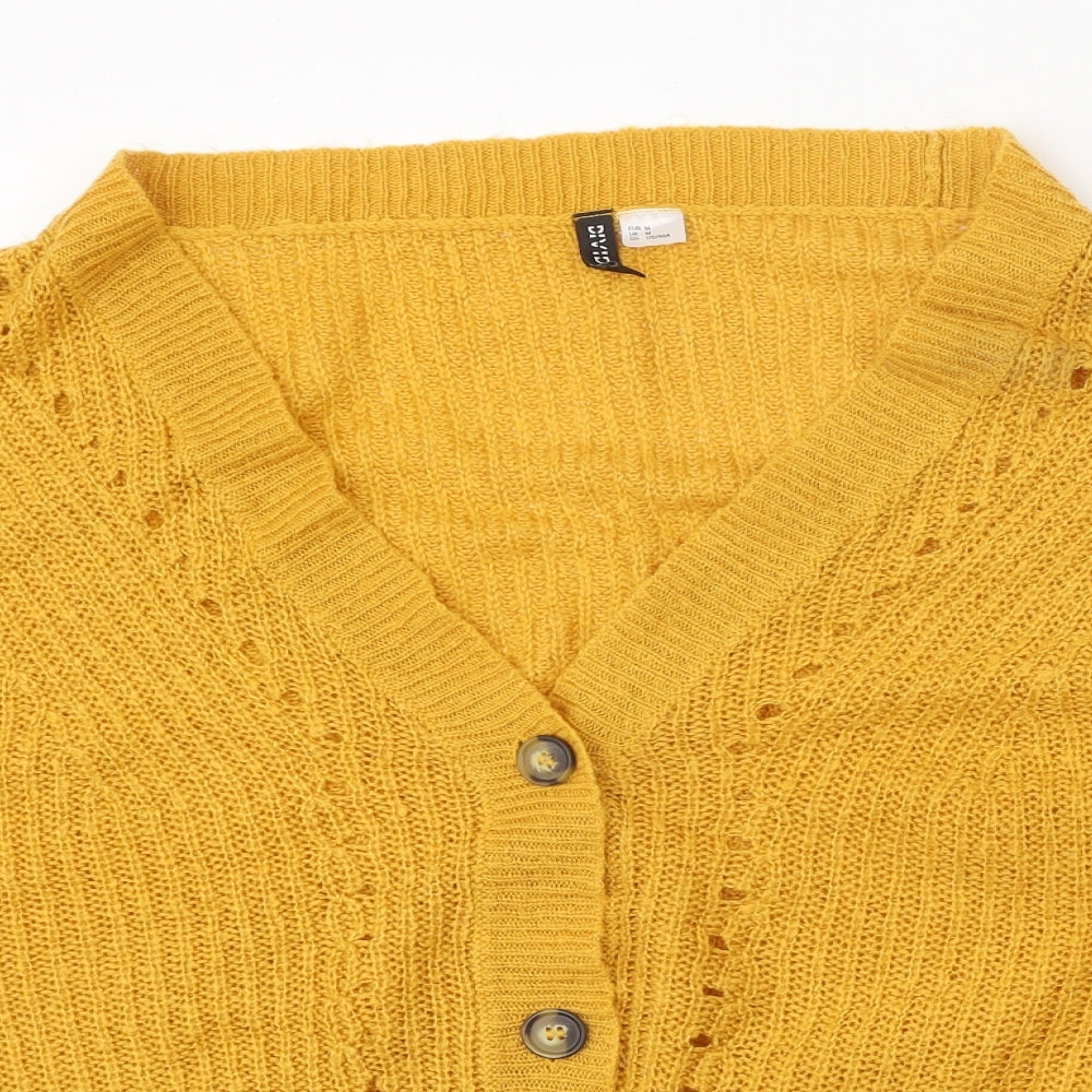 Divided Womens Yellow V-Neck Acrylic Cardigan Jumper Size M