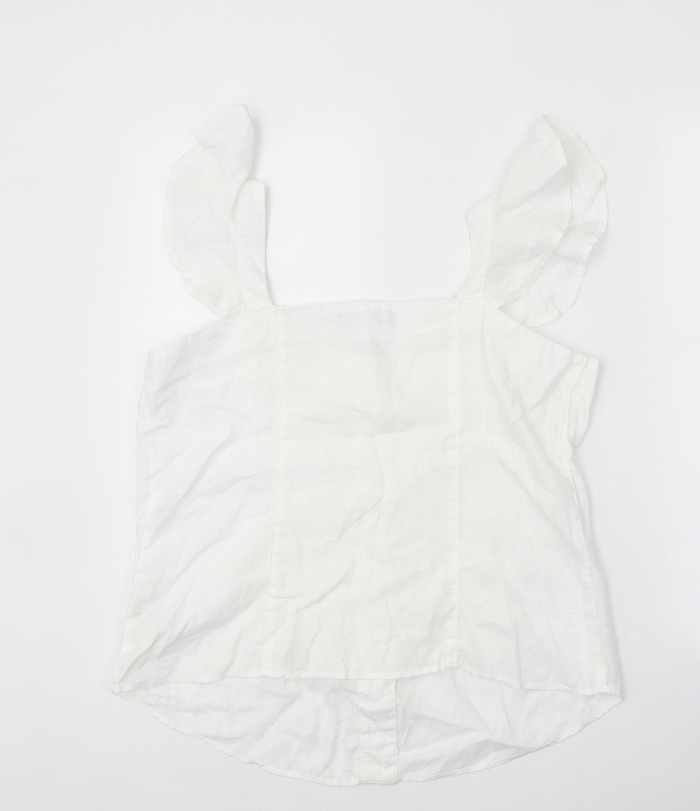 Marks and Spencer Womens White Linen Basic Blouse Size 12 Square Neck