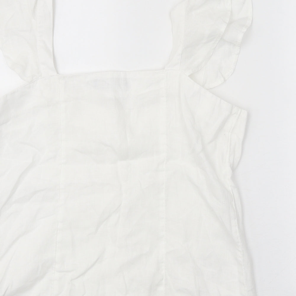 Marks and Spencer Womens White Linen Basic Blouse Size 12 Square Neck