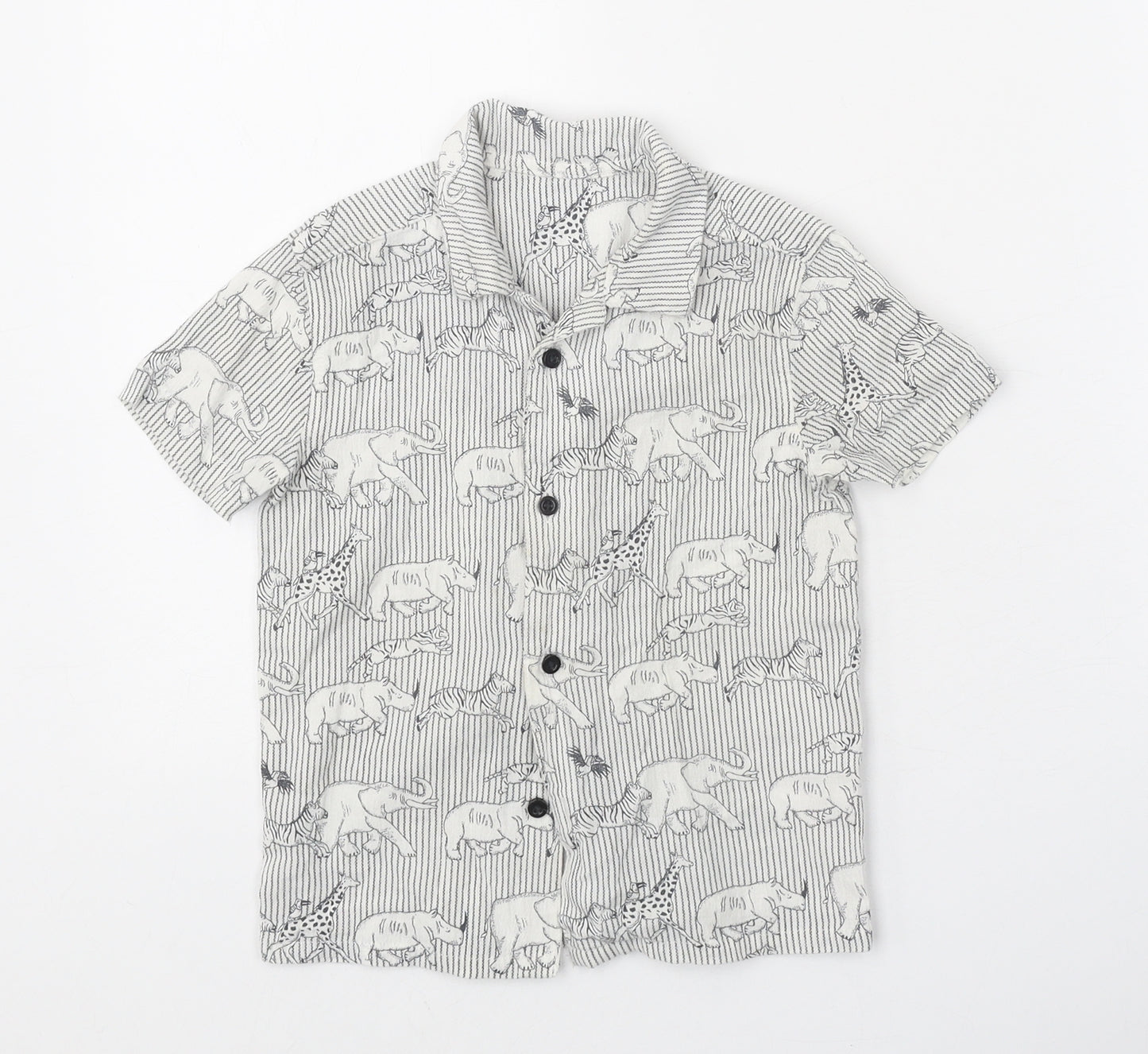 George Boys White Geometric 100% Cotton Basic Button-Up Size 2-3 Years Collared Button - Zoo Animals