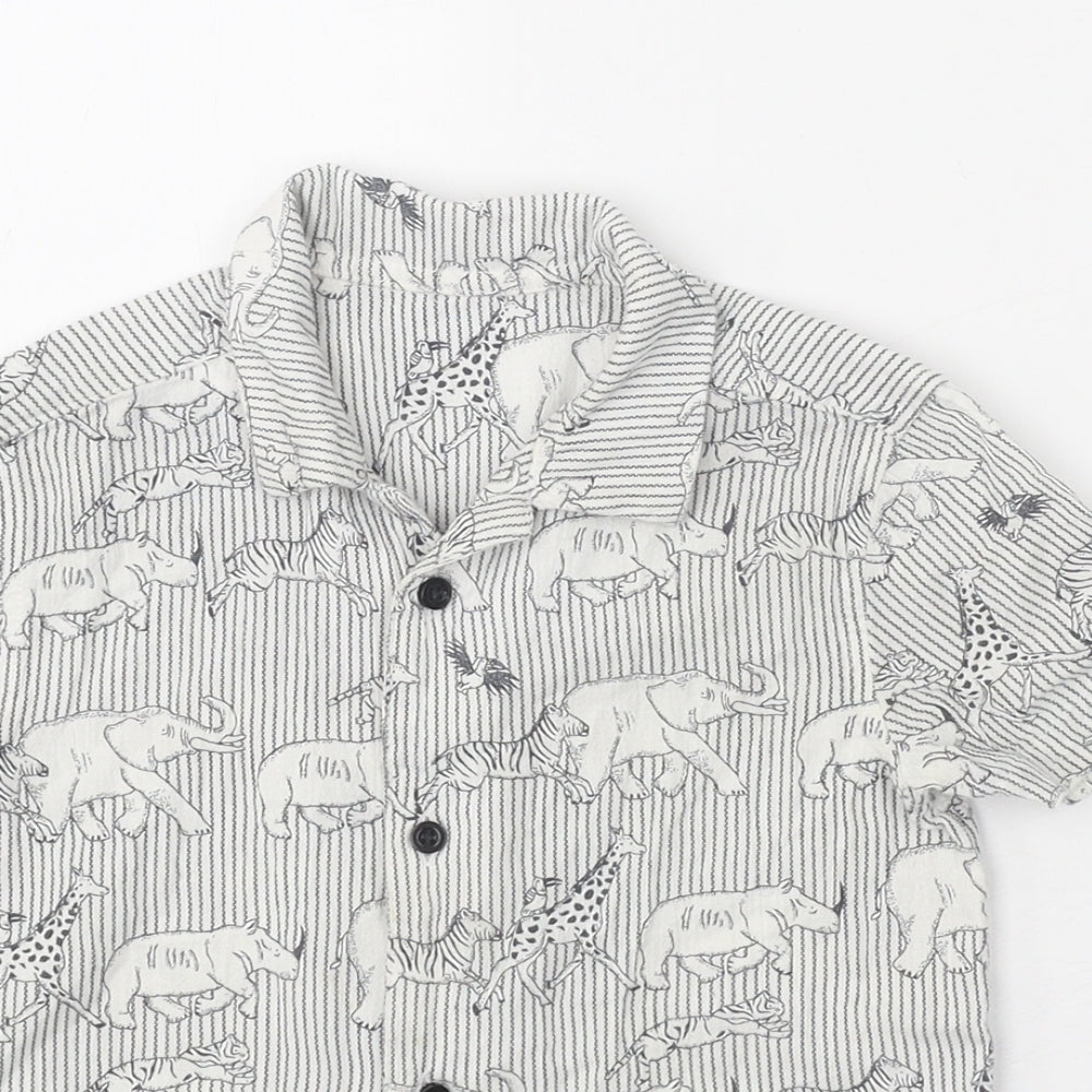 George Boys White Geometric 100% Cotton Basic Button-Up Size 2-3 Years Collared Button - Zoo Animals