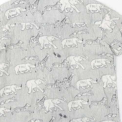 George Boys White Geometric 100% Cotton Basic Button-Up Size 2-3 Years Collared Button - Zoo Animals