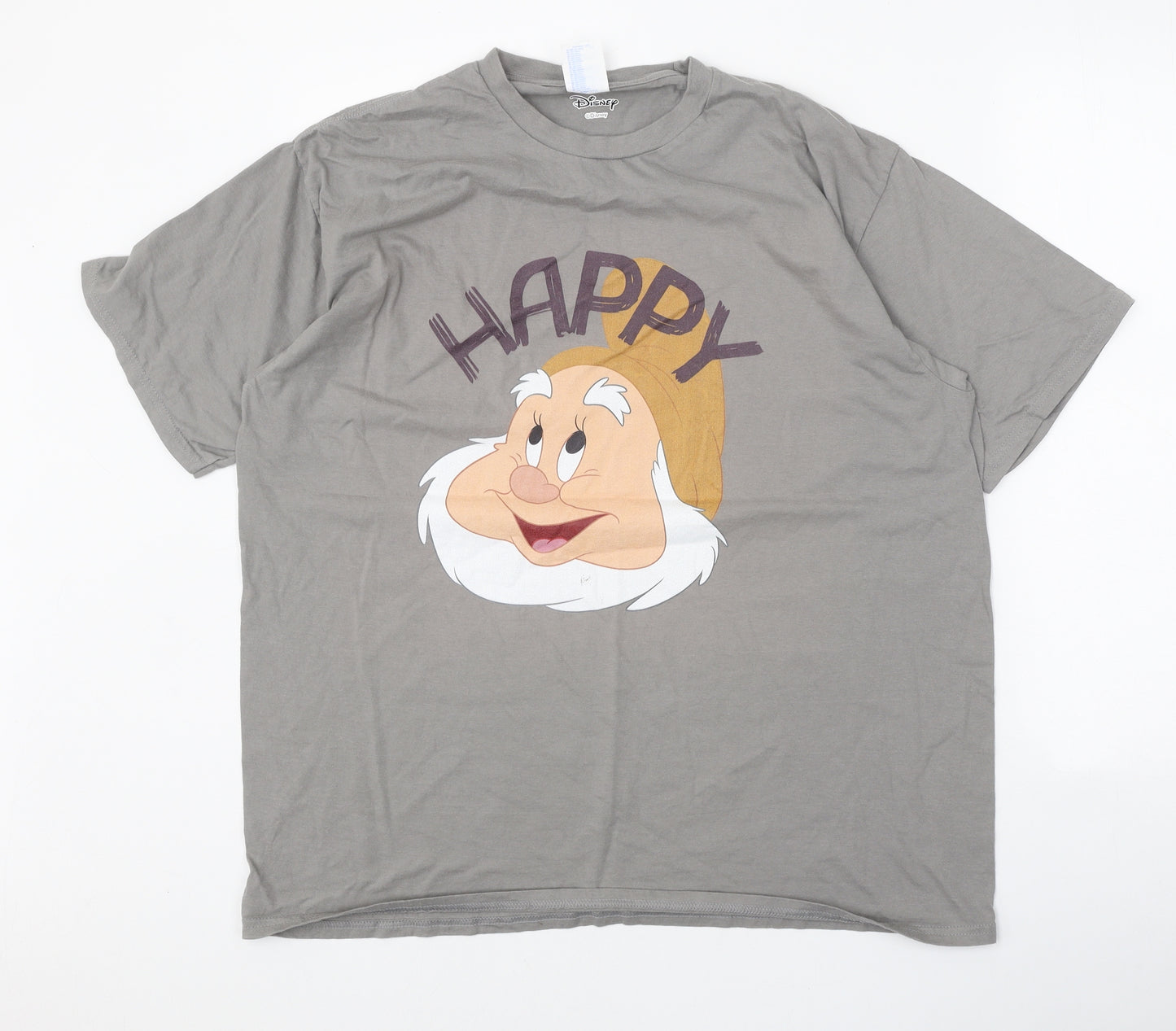 Disney Mens Grey Cotton T-Shirt Size XL Round Neck - Happy