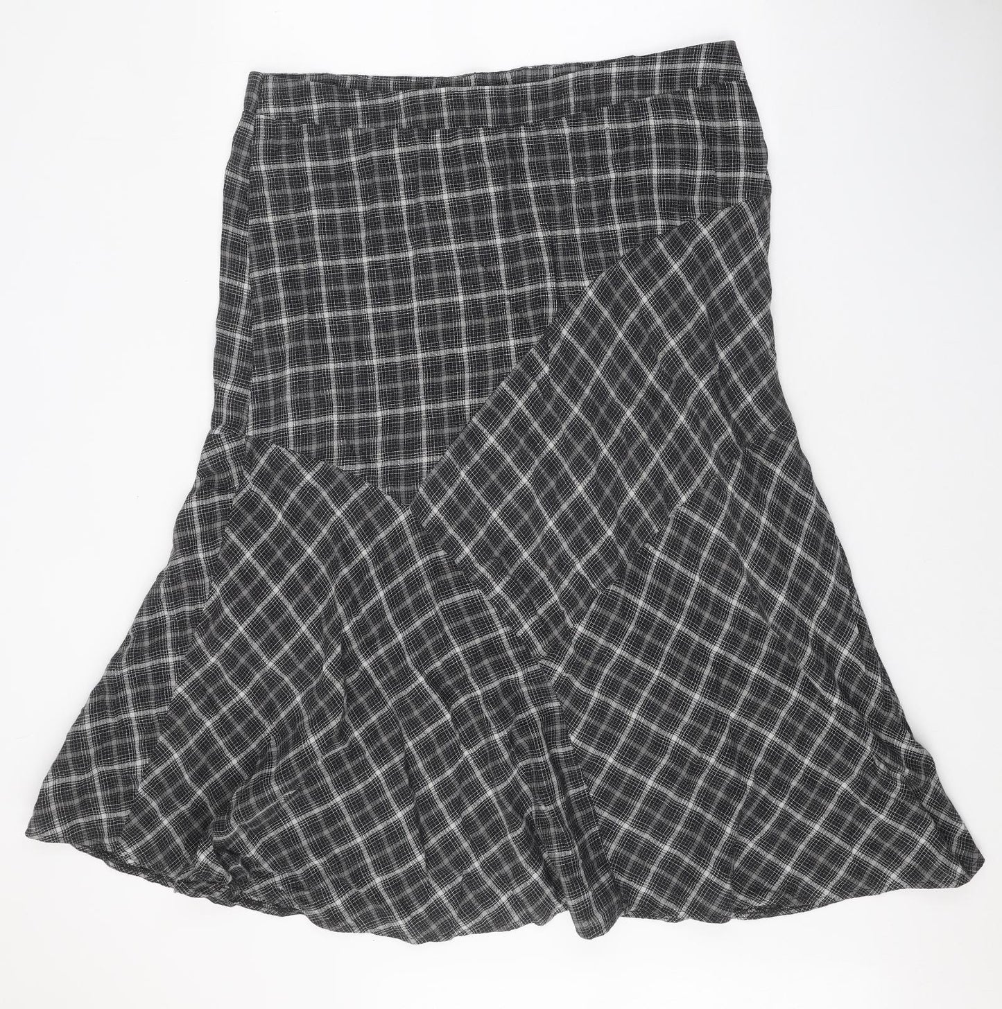 E Womens Grey Check Cotton A-Line Skirt Size 18
