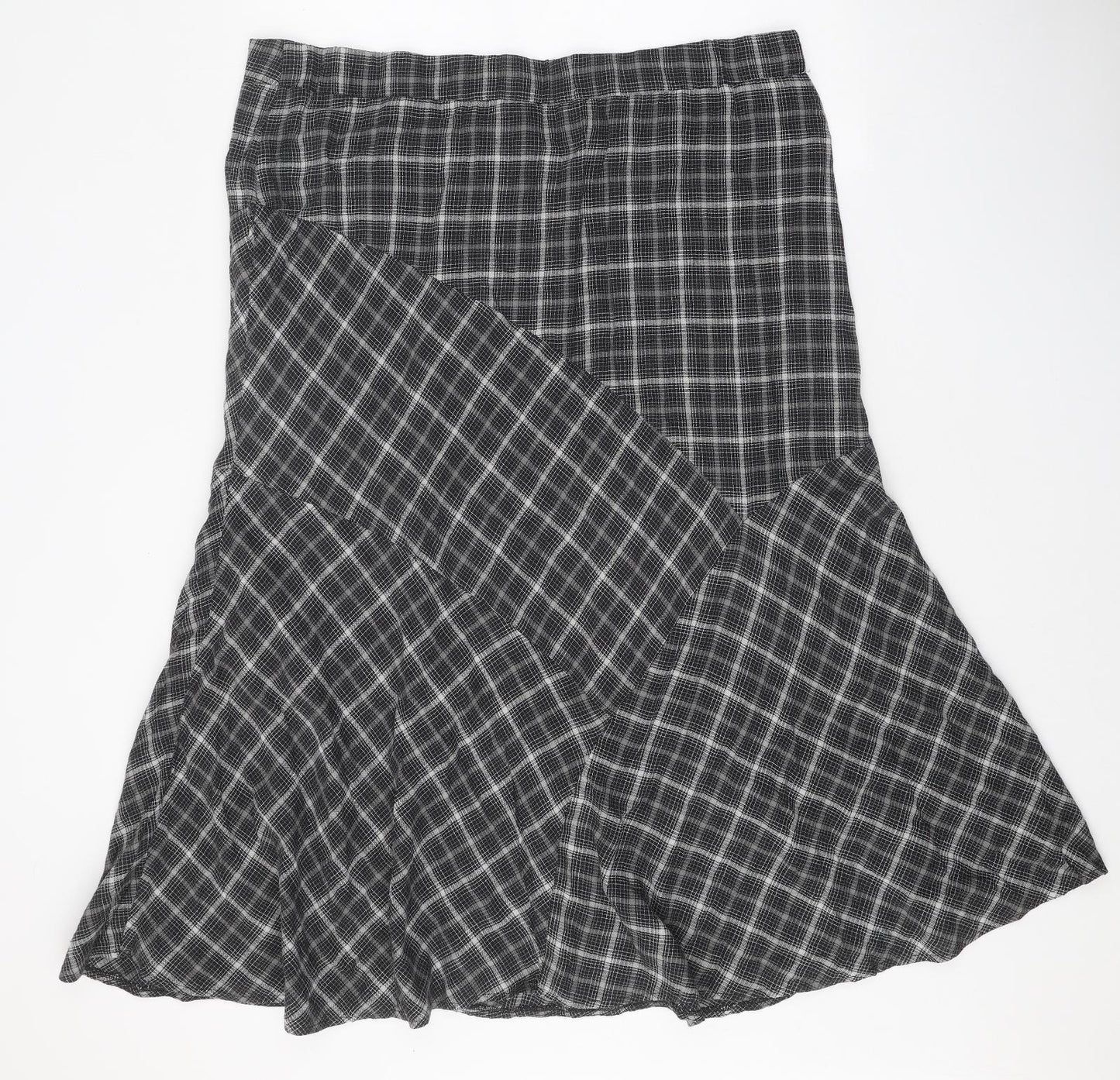 E Womens Grey Check Cotton A-Line Skirt Size 18