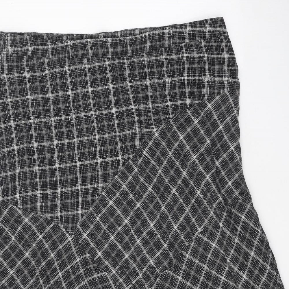 E Womens Grey Check Cotton A-Line Skirt Size 18