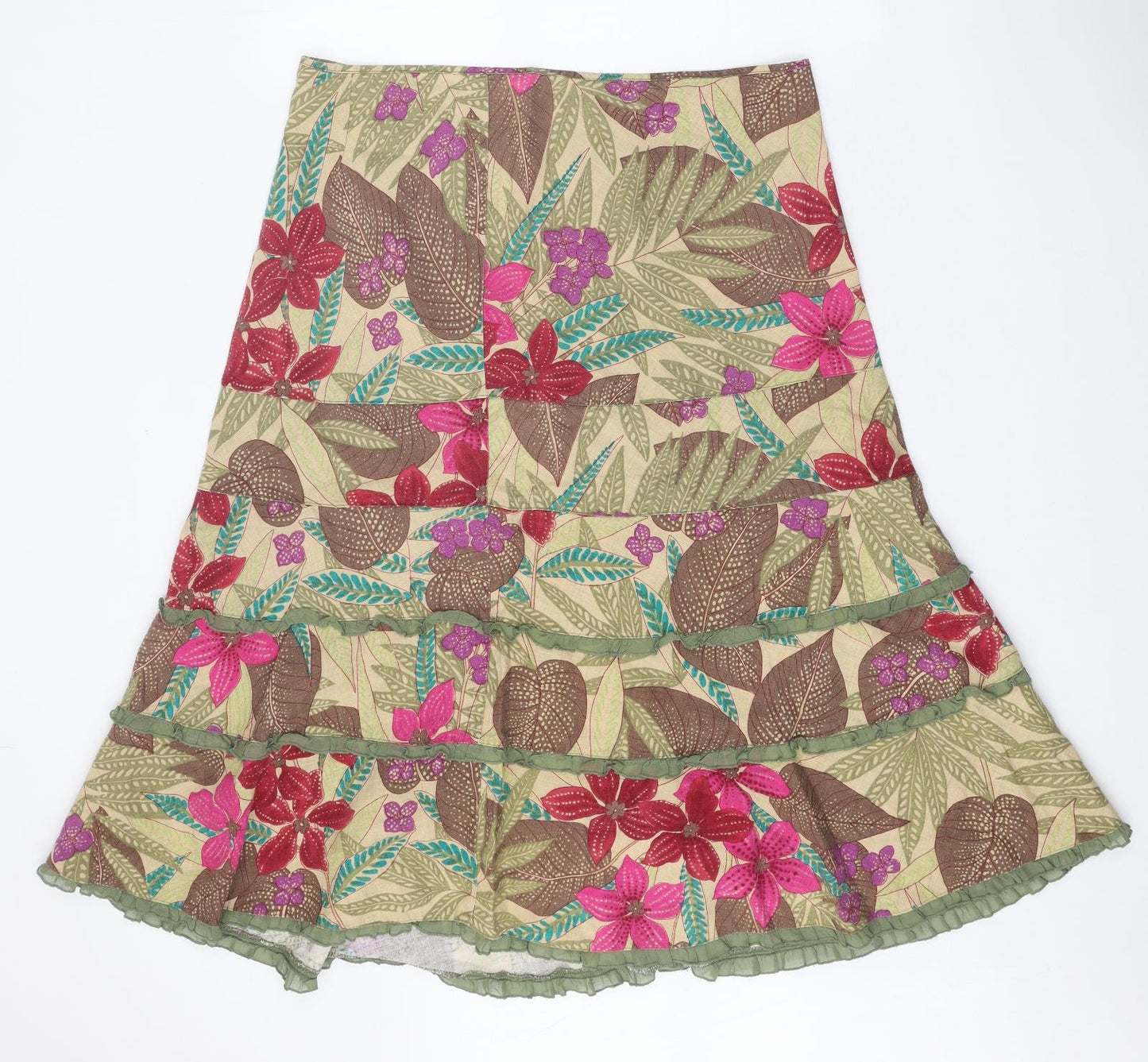 Preworn Womens Multicoloured Floral Linen Swing Skirt Size 35 in Zip