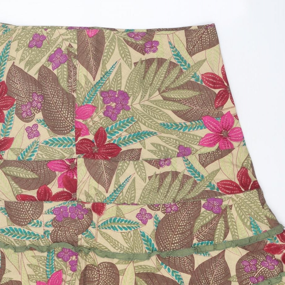 Preworn Womens Multicoloured Floral Linen Swing Skirt Size 35 in Zip