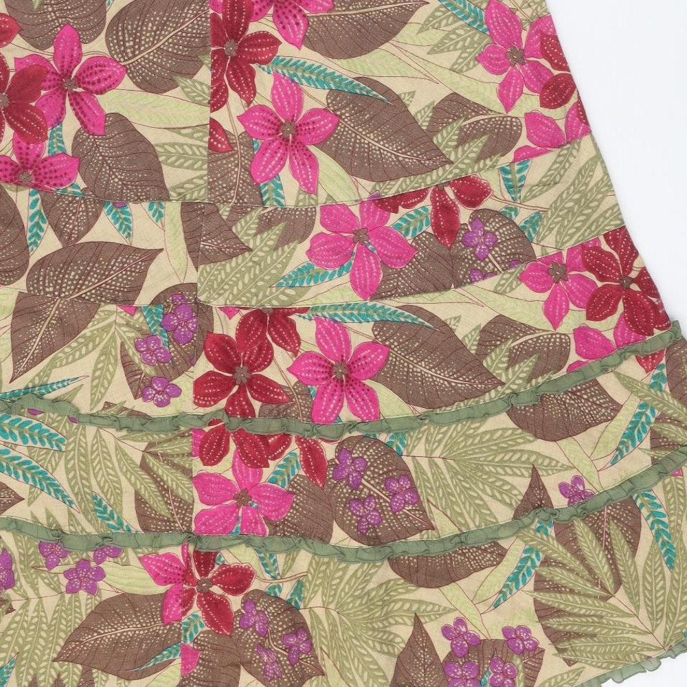 Preworn Womens Multicoloured Floral Linen Swing Skirt Size 35 in Zip