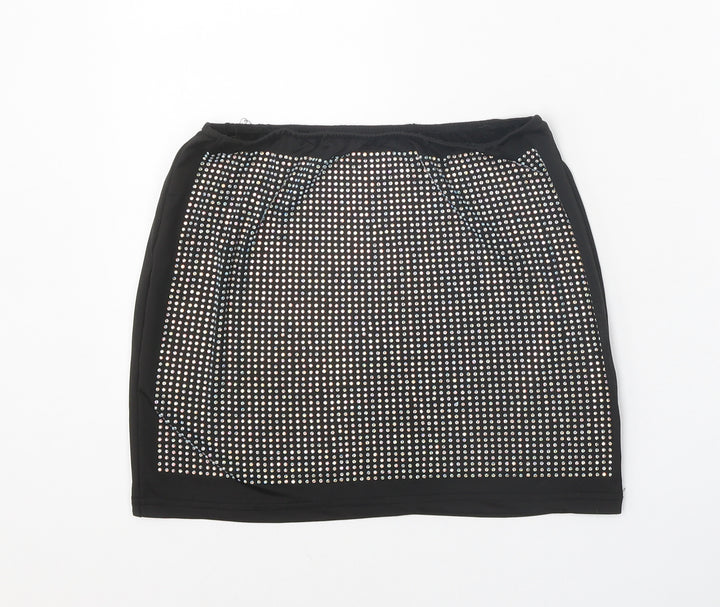 Preworn Womens Black Geometric Polyester Mini Skirt Size S