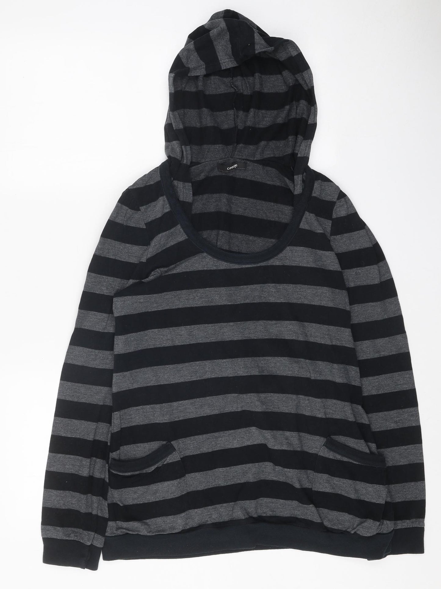 George Womens Grey Striped Cotton Pullover Hoodie Size 14 Pullover