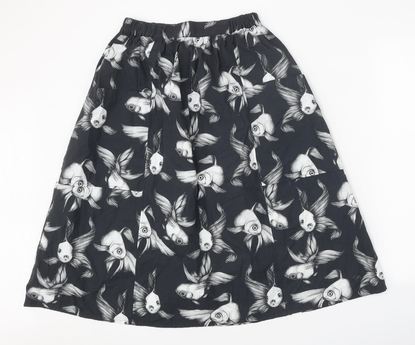 Preworn Womens Grey Geometric Cotton Tulip Skirt Size 24 in - Fish Pattern