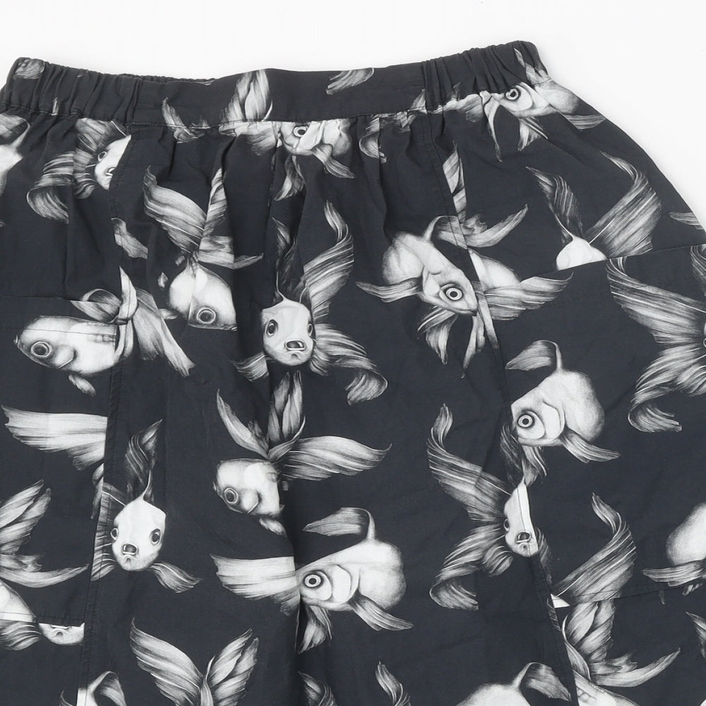 Preworn Womens Grey Geometric Cotton Tulip Skirt Size 24 in - Fish Pattern
