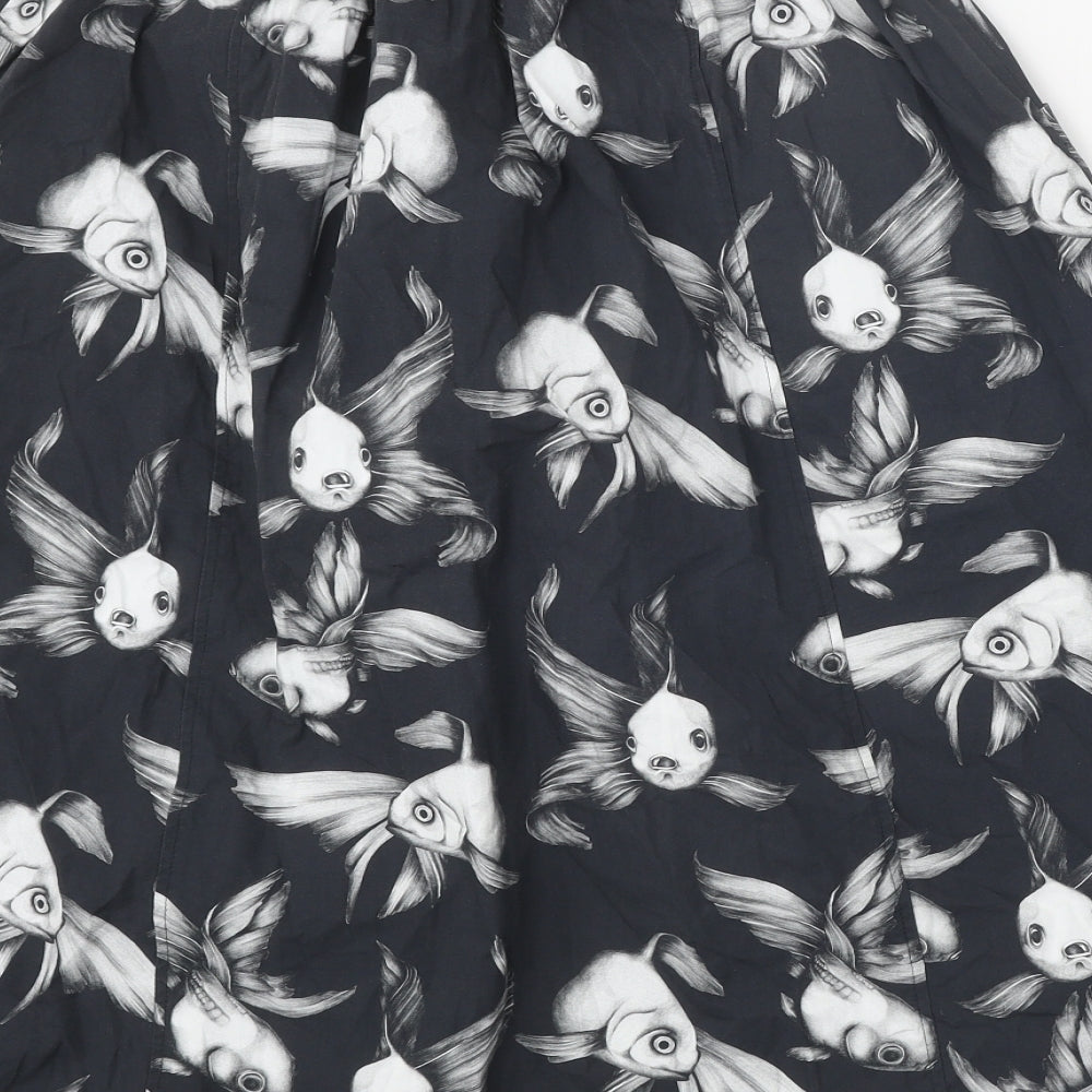 Preworn Womens Grey Geometric Cotton Tulip Skirt Size 24 in - Fish Pattern