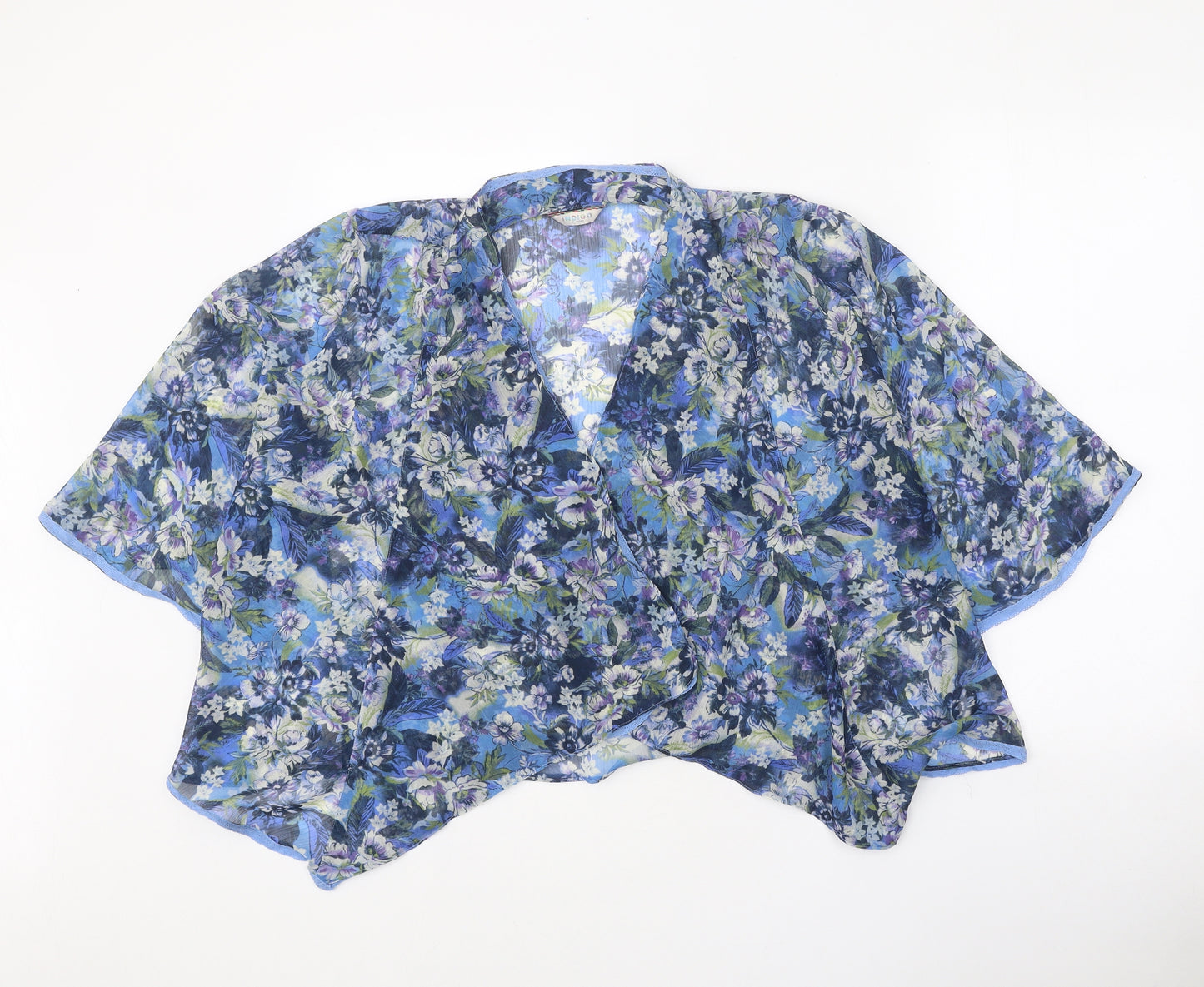 Indigo Womens Blue Floral Polyester Kimono Blouse Size 12 V-Neck