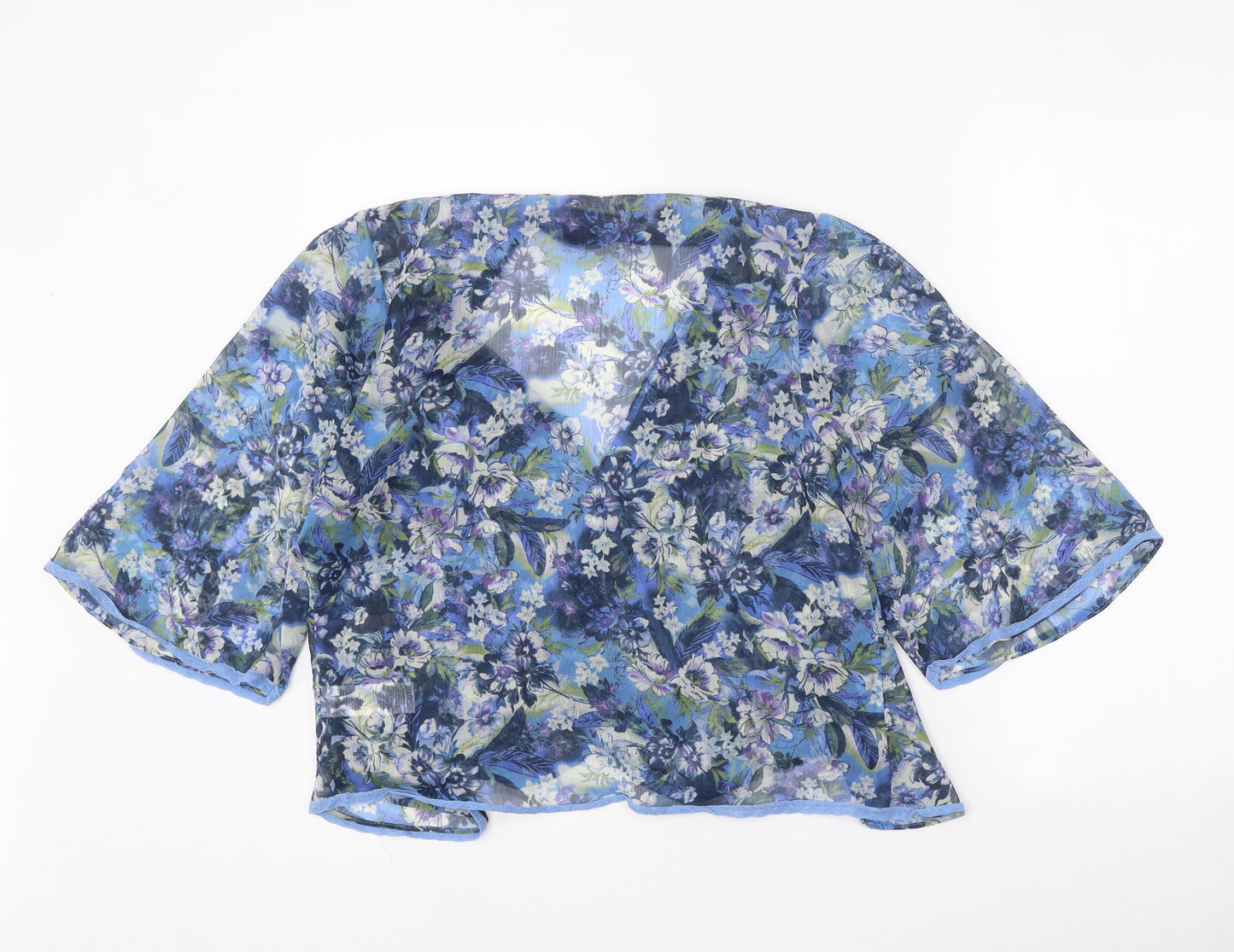 Indigo Womens Blue Floral Polyester Kimono Blouse Size 12 V-Neck