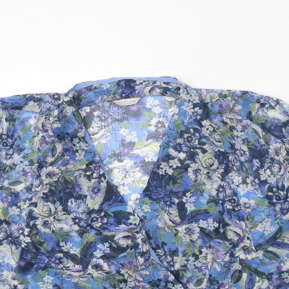 Indigo Womens Blue Floral Polyester Kimono Blouse Size 12 V-Neck