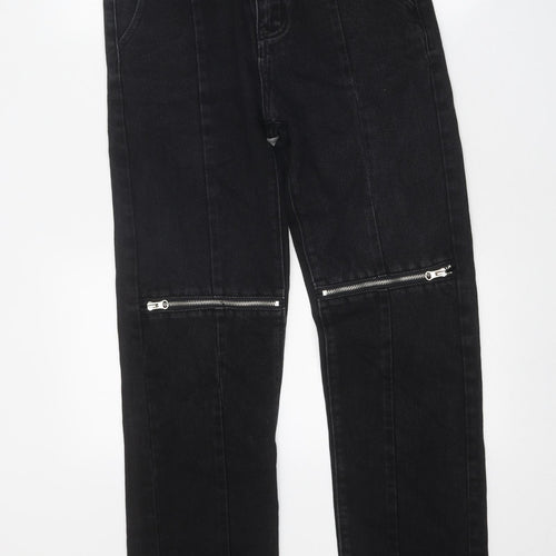 Preworn Womens Black Cotton Straight Jeans Size 27 in Regular Zip - Zip Detail