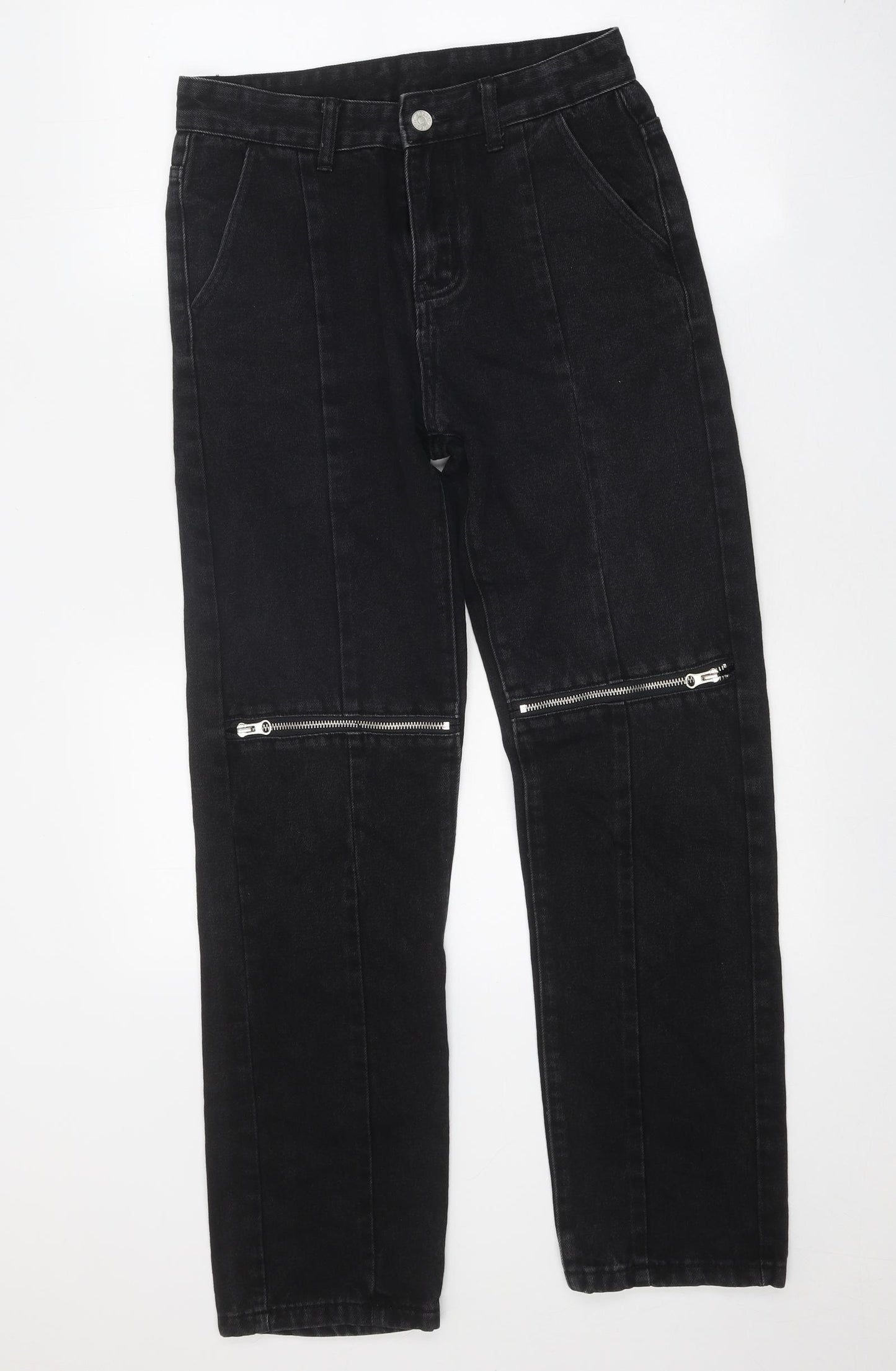 Preworn Womens Black Cotton Straight Jeans Size 27 in Regular Zip - Zip Detail