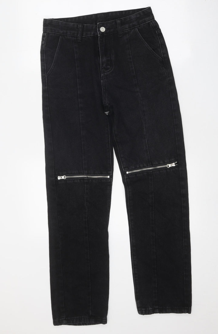 Preworn Womens Black Cotton Straight Jeans Size 27 in Regular Zip - Zip Detail